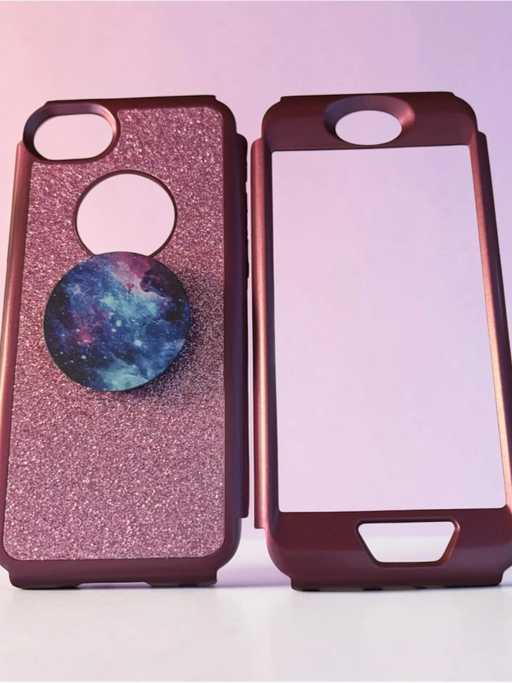 New! iPhone 8 Rose Gold Glitter Dual-Layer Phone Case with Galaxy Pop Grip